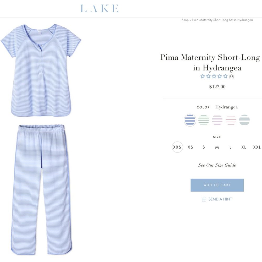LAKE | Maternity Pajamas | Short-Long Set | Hydrangea Blue Stripe | Size Small